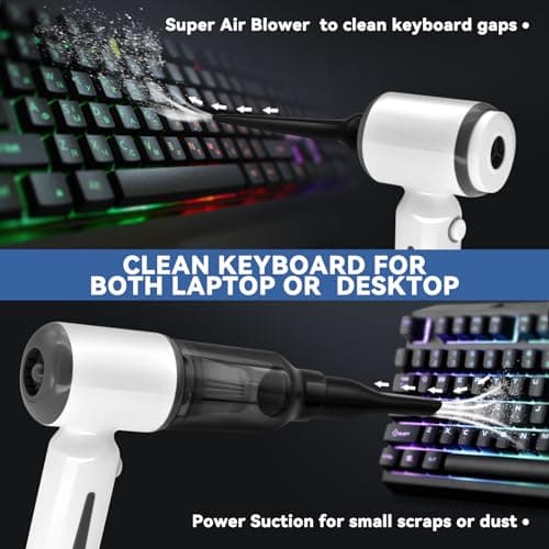 Cordless Vacuum Cleaner-Mini Air Duster, Portable Handheld Vacuum, 3 in1Dry Use Dust Buster & Air Blower for Kitchen, 6500PA Suction,Inflate/Deflate Swim Ring (White)