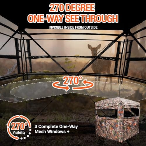 FUNHORUN Hunting Blind 270/360 Degree See Through Ground Blind，2/3 Person Soft Material Pop-Up Camouflage Tent，Easy-Fold Portable Concealed Shelter with Carrying Bag