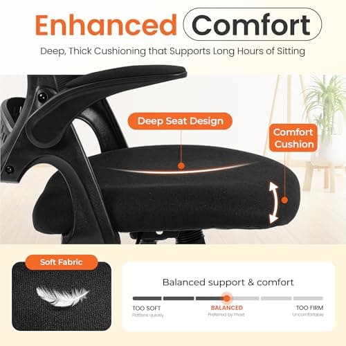 NEO CHAIR Office Chair Gaming Desk Computer Mesh Ergonomic Chair with Flip-up Arms Comfy Lumbar Support Adjustable Height Rolling Wheels Chair for Home Office (All Black)
