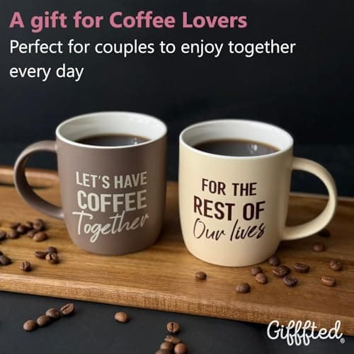 Engagement Wedding Gifts for Couple, Bride & Groom, Newlywed, Bridal Shower, His and Hers, Mr and Mrs, Christmas, Valentine's Triple Gifffted Lets Have Coffee Together Mug Set For Couples, 13oz Ceramic B0DP5GFK31