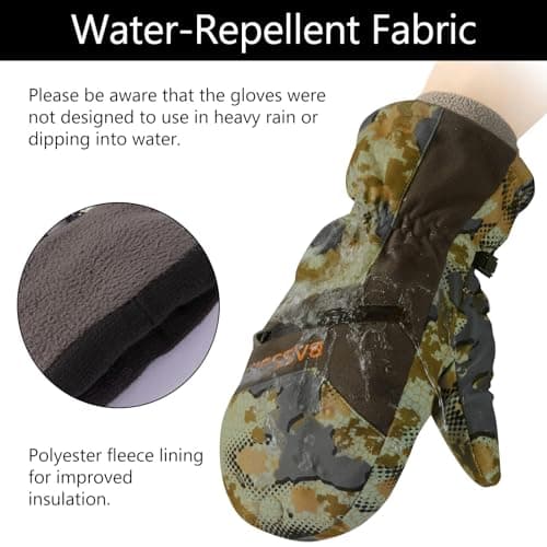 BASSDASH Men’s Insulated Mittens Winter Camo Hunting Gloves Water Resistant for Cold Weather Outdoor Activities HG04M