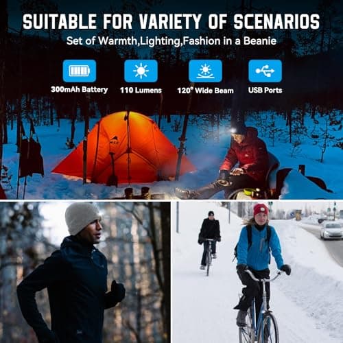 Christmas Stocking Stuffers for Men Adults, Beanie Hats with Light, USB Rechargeable LED Hand Free Headlamp, Birthday Gifts for Men, Women, and Teens, Ideal for Camping, Hiking, Red