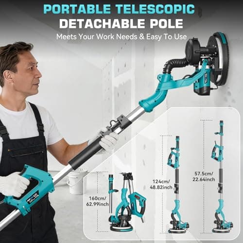 Drywall Sander with Vacuum Dust Collector, 1000W Popcorn Ceiling Removal Tool, Electric Drywall Sander with Digital Display Screen 9 Variable Speed 800-2100RPM, Foldable & Extendable Handle