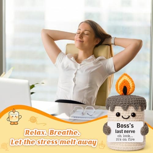Boss Lady Female Male Gifts, Funny Birthday Christmas Leaving Gag Gift for Supervisor Manager, Handmade Crochet Candle Decor Funny Bosses Day Gifts for Women Man, Appreciation Gifts for Boss B0G2LZ6T1K