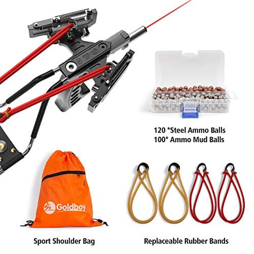 Goldboy Professional Slingshot, Wrist Rocket Slingshot with Red Beam Sight, Hunting Slingshot for Adults with 4 Rubber Bands Replacement and 220 Ammo for Adults