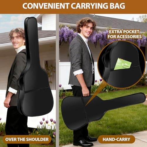 38 Inch Beginner Acoustic Guitar, 6-String Guitar Starter Kit for Starters with Gig Bag, Strings, Strap, Pitch Pipe and Pick, Natural