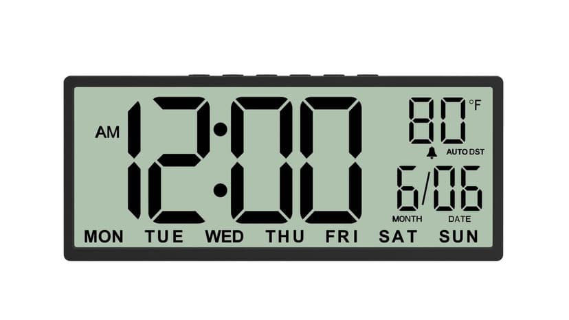 JALL 14.5" Large Digital Wall Clock Battery Operated with Big Digits LCD Screen Display, Day, Date, Alarm, Auto DST, Temperature for Living Room, Bedroom, Desk Decor, Mounted, Gift for Elderly