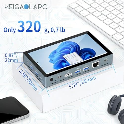 HEIGAOLAPC Mini PC with Intel Celeron N5100, 8GB RAM 256GB SSD, Windows 11 Pro, Triple 4K Display, Dual-Band WiFi, Fanless Design for Digital Signage, POS, Office, Home & Business
