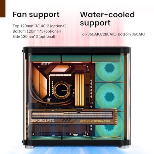 JONSBO TK-2 Black ATX Mid-Tower Pc Case,Hyperboloid Glass Design, Separated Cabinet Structure, Al Alloy Shell Desktop Computer Case, Support BTF Motherboard/ATX Power supply/360 AIO, Black