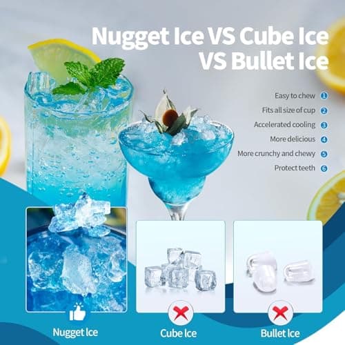 Antarctic Star Nugget Ice Maker Countertop with Soft Chewable Ice, Portable Sonic Ice Maker with Basket and Scoop, Removable Top Cover, Auto-Cleaning for Home/Party/RV/Camping (Stainless Steel Black)