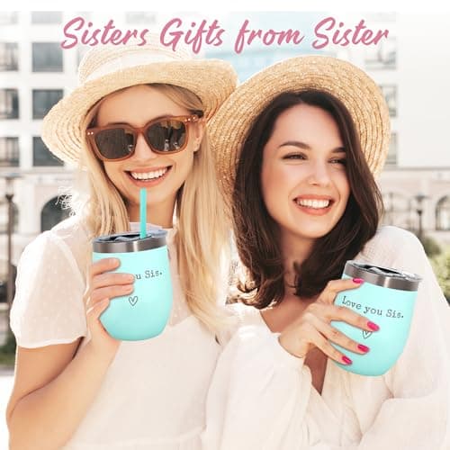 Sisters Gifts from Sister - Love You Sis - Sisters Birthday Gift - Christmas Graduation Birthday Gift for Sister, 12oz Tumbler with Straw(Mint)