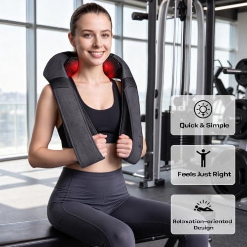 Ergonomic 3D kneading nodes, corded design, auto shutoff, Christmas ideal gifts for relaxing use at home, office, or travel Mirakel Heat Neck Massager for Pain Relief Deep Tissue - Gift for Women Men B07WJSY2G8