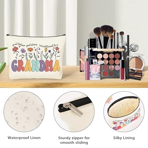 Grandma Gifts for Birthday Tote Bag Grandma Gifts Set from Granddaughter Grandson Grandchildren Grandkids Best Grandma Gifts Basket Tote Bag Makeup Bag 16 Oz Can Glass Bead Bracelet