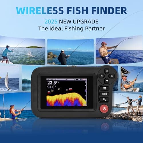 Portable Rechargeable Fish Finder, Wireless Sonar FishFinder, Castable Kayak Depth Finder with 105° Beam Angle and TFT LCD Display, 2.6-164 FT of Depth Locator, for Shore, Sea ＆ Ice Fishing