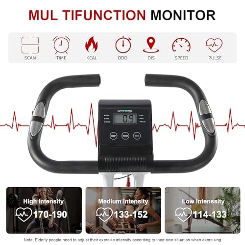 BARWING Stationary Exercise Bike for Home Workout, 5 IN 1 Foldable Indoor Cycling Bike for Seniors, 350LB Capacity, 16-Level Magnetic Resistance, Seat Backrest Adjustments