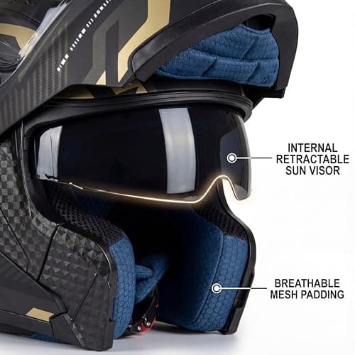 Modular Flip-Up Motorcycle Helmet | DOT Approved Full Face Dual Visor Street Bike Helmet with Tinted Visor & Ski Mask for Men & Women | Matte Black