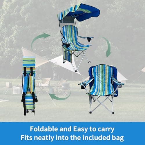 Camping Chair with Adjustable Canopy Shade, Portable Folding Chair with Cup Holder & Side Pocket for Beach, Fishing, Camping - Support 330 LBS (Streak)