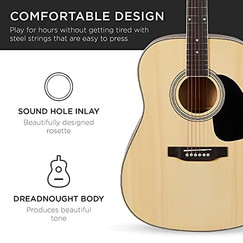 Best Choice Products 41in Full Size Beginner All Wood Acoustic Guitar Starter Set w/Gig Bag, Strap, Capo, Strings, Picks - Natural