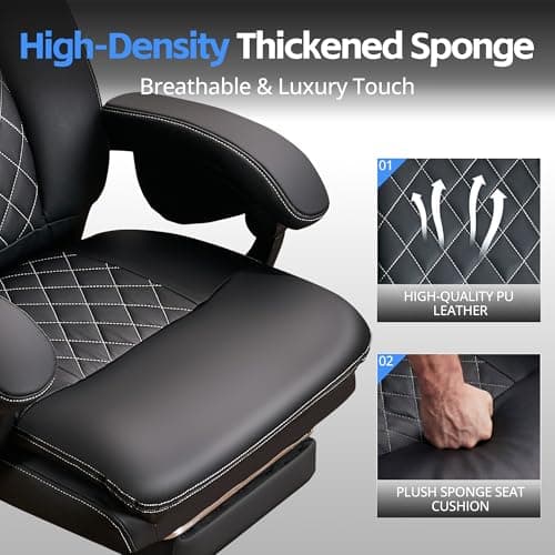 Ergonomic Executive Office Chair - Big and Tall Home Comfy Desk Gaming Chair for Adults, Heavy Duty Leather Reclining Wide Computer Chair with Foot Rest and Back Support (Black)