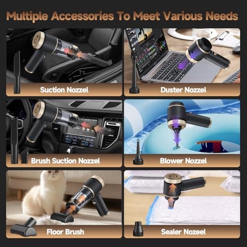 7 in 1 Car Vacuum Portable Cordless ,16000PA Strong Suction Handheld Car Cleaner With Dual HEPA Filters,LED Light,Type-C Charging Mini Vacuum, One-Click Empty Compact For Home Cleaning and Office