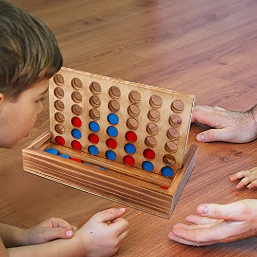 Glintoper Tic Tac Toe & 4 in a Row Tables Game Set, Classic Board Line Up 4 for Living Room Rustic Table Decor and Use as Game Top Wood Guest Room Decor Strategy Board Games for Families