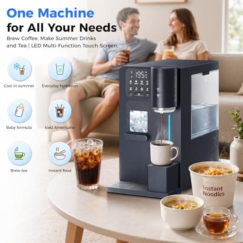 3-in-1 Water Dispenser with Ice Maker - Coffee Maker Countertop Bullet Ice Maker with 12H Timer, Hot/Cold/Warm Adjustable Volume Water, K-Cup® Ground Coffee Brewer for Home Office Studio Gift