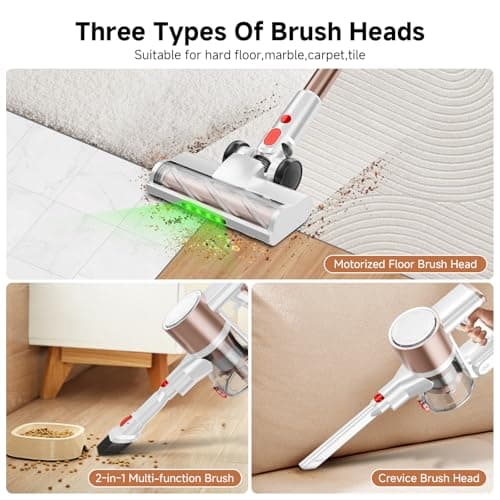 Honki Cordless Vacuum Cleaner, 500W/40Kpa Vacuum Cleaners for Home, Stick Vacuum Cordless with LED Display, Anti-Tangle & Wall Mount, 8 in 1 Lightweight Vacuum for Hard Floors Pet Hair(Gold)