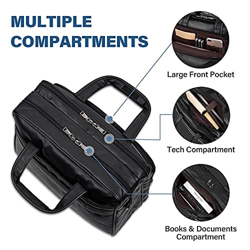 seyfocnia Leather Laptop Bag, Men's 15.6 Inche 17.3 Inche Messenger Briefcase Business Satchel Computer Handbag Shoulder Bag