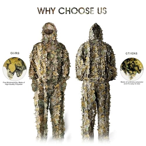 Ghillie Suit Camouflage Hunting Suits Outdoor 3D Leaf Lifelike Camo Clothing Lightweight Breathable Hooded Apparel