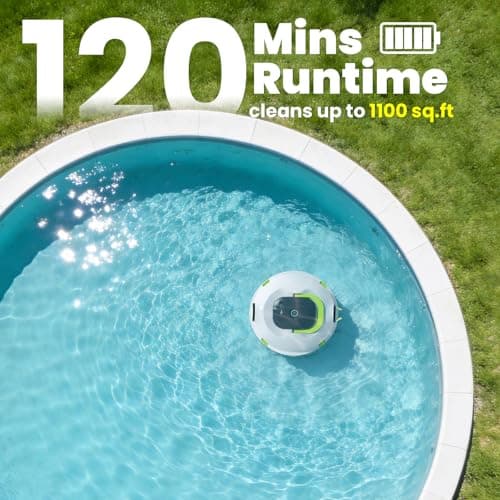 Y20 Robotic Pool Cleaner, Cordless Pool Vacuum for Above Ground & Inground Flat Pools with Dual Motors, 120 Min Runtime, Auto-Parking, Powerful Pool Vacuum Robot for Up to 1100 Sq.Ft