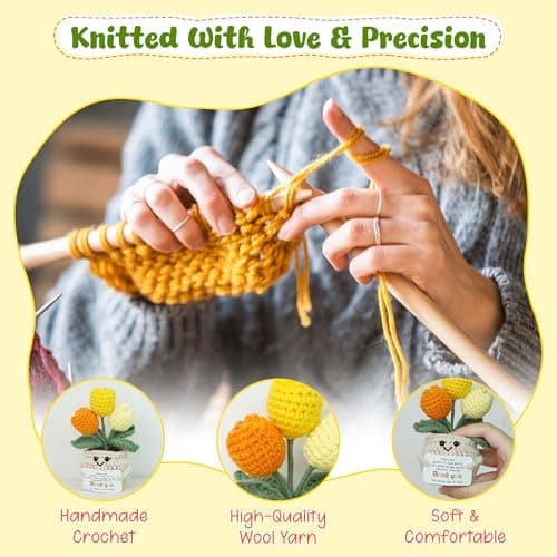 OASSIE Thank You Gifts for Women - Mini Handmade Positive Tulip Flowers Crochet with Message Card - Christmas Birthday Farewell Employee Appreciation Gifts for Coworkers, Emotional Support Crochet