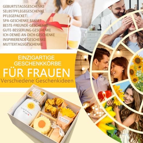 Birthday Gifts for Women, Sunflower Self-Care Package, Sending Sunshine Get Well Gifts for Women, Her, Sister, Mom, Best Friends, Unique Relaxation Spa Basket Perfect for Valentine's Mother's Day