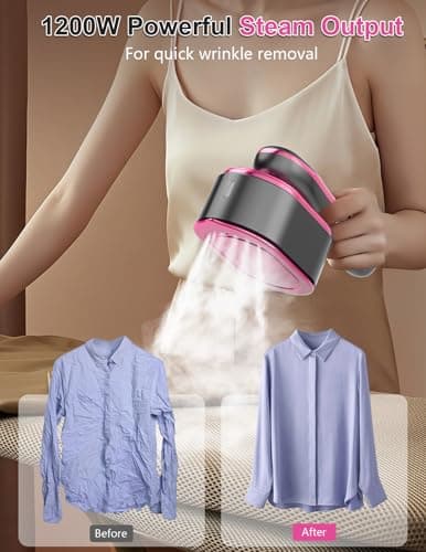 Travel Steamer for Clothes, 1200W Portable Handheld Steamer for Clothes, Portable Steam with LCD Display, 10s Fast Heat-Up, 2-in-1 Powerful Wrinkle Remover for Home & Travel