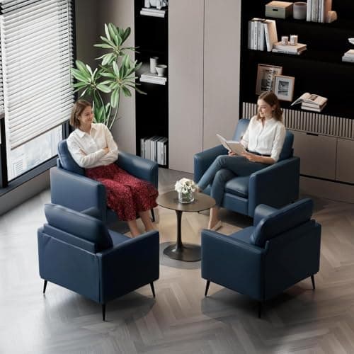TYBOATLE Accent Chairs Set of 2, Faux Leather Chairs, Mid Century Modern Comfy Living Room Chairs, Cozy Office Reading Chair, Reception Armchairs for Living Room, Waiting Room, Bedroom (Blue)