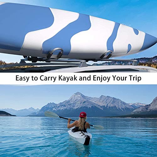 XGeek Kayak Roof Rack 4-in-1 Set of 2 for Kayak, Surfboard, Canoe and Ski Board Rooftop Mount Carrier Folding Adjustable Bilateral J-Style Rack on SUV, Car and Truck