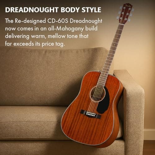 Fender CD-60S Solid Top Dreadnought Acoustic Guitar - All Mahogany Bundle with Gig Bag, Tuner, Strap, Strings, Picks, and Austin Bazaar Instructional DVD