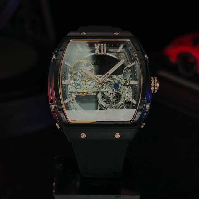 OLEVS Watch for Men Skeleton Automatic Tonneau Silicone Strap Business Luxury Waterproof Luminous Mechanical Men Wrist Watch