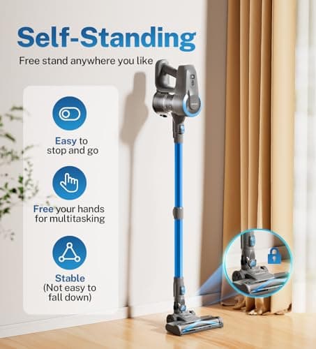 DEVOAC N300 Cordless Vacuum Cleaner, 6 in 1 Lightweight Stick Vacuum, 2200mAh Battery Up to 40mins Runtime, Powerful Handheld Vacuum for Hard Floor Rug Pet Hair Home Dorm (Blue)