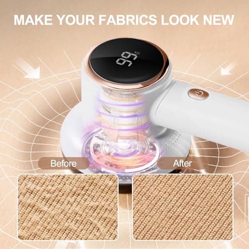 Fabric Shaver Lint Remover for Clothes with 2 Speeds, Digital Display, 6 Leaf Blades, USB Rechargeable Sweater Defuzzer to Remove Pilling Fuzz Ball for Furniture, Couch, Coat.