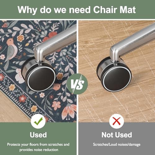 Anidaroel 48"x60" Office Chair Mat for Hardwood Floor/Tile, Black Floor Mat for Office Chairs, Anti-Slip Floral Under Desk Rug for Rolling Chairs, Bird Bug Low Pile Desk Chair Mats for Hardwood