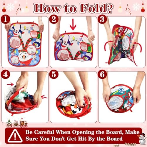 Christmas Party Games for Kids Adults, Bean Bag Toss Game Toys Double-Sided Foldable Cornhole Board with 8 Score Hole Christmas Theme Family Party Supplies Gifts for Carnival Yard Indoor Outdoor