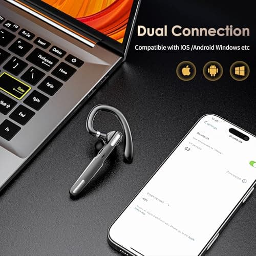 ICOMTOFIT Bluetooth Headset, Wireless Bluetooth Earpiece V5.0 Hands-Free Earphones with Built-in Mic for Driving/Business/Office, Compatible with iPhone and Android (Gray)