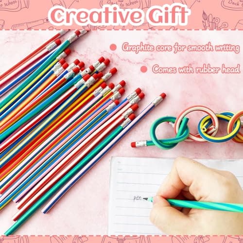 OJYUDD Flexible Bendy Pencil,35 PCS Flexible Soft Pencil Colorful Stripe Soft Pencils with Eraser as Gift for Students or Children B07GVDPM1D