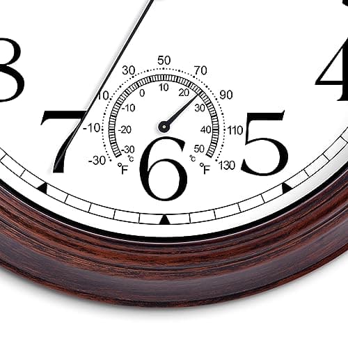 KECYET 8.5 Inch Outdoor Wall Clock with Thermometers, Vintage Silent Wall Clocks Battery Operated, Retro Non-Ticking Clock Decorative for Living Room, Patio, Kitchen, Office, Bathroom, Bedroom(Bronze)