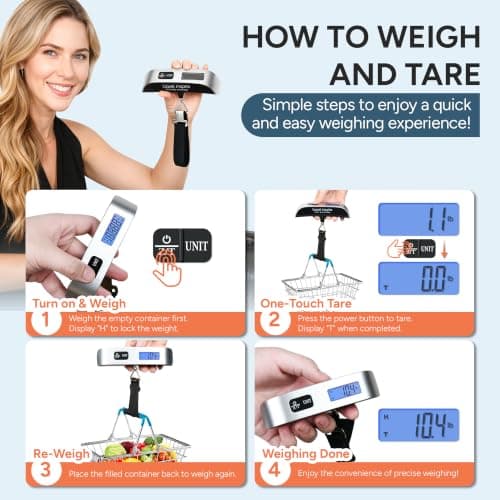 travel inspira Digital Luggage Scale – Portable Hanging Suitcase Weight Scale for Travel, 110 lb Capacity, Backlit LCD Display, Prevents Airport Overweight Fees, Battery Included B07QFTGGYF