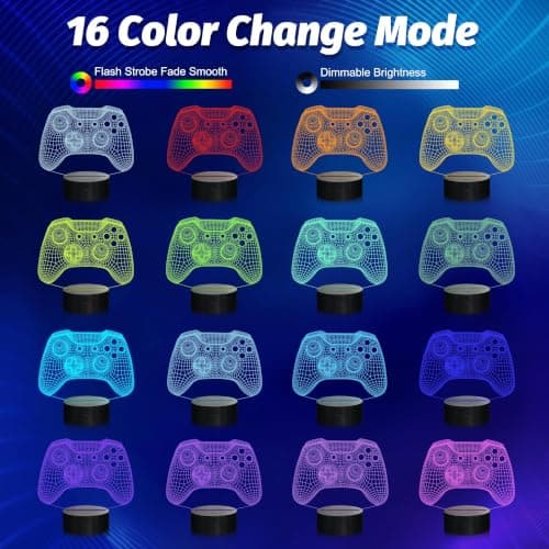Attivolife Gamepad 3D Illusion Lamp, Controller Night Light with Remote Control + Timer 16 Color Changing Desk Lamp Kids Gamer Room Decor Plug in Best Cool Festival Birthday Gift for Boy Men B08Y5J1ML5