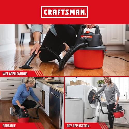 CRAFTSMAN CMXEVBE17250 2.5 Gallon 2.5 Peak HP Wet Dry Vac, Portable Shop Vacuum Wet and Dry with Filter Bag, Hose and Attachments for Cleaning in The Home