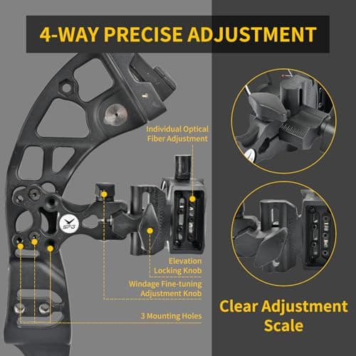 5 Pin Bow Sight for Compound Bow .019” Fiber Optics Archery Recurve Bow Sight with Knobs Windage & Elevation Adjustable Archery Sights Right Handed for Hunting Competition Practice