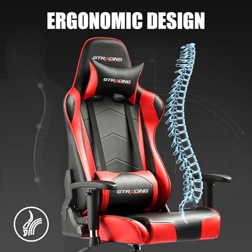 GTRACING Gaming Chair Racing Office Computer Ergonomic Video Game Chair Backrest and Seat Height Adjustable Swivel Recliner with Headrest and Lumbar Pillow Esports Chair (Red)