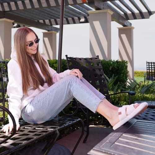 Dual-Strap Slide Sandals, Comfortable Cushioning , Lightweight Non-Slip Sole, Home Bedroom, Birthday Gift, Machine Washable LongBay Slippers for Women Memory Foam Open Toe Indoor House Shoes Gifts B0DP277YRM